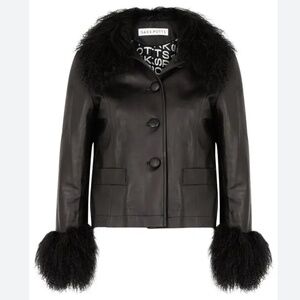 Saks Potts Foxy Leather Jacket with Shearling Collar & Cuffs – Black– Size 1